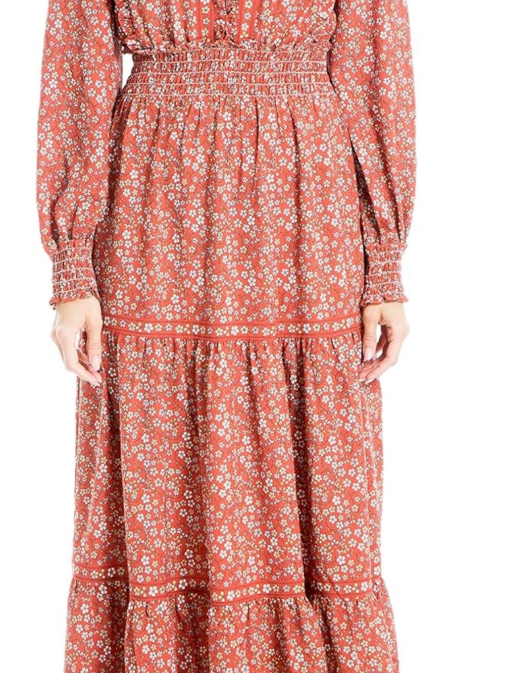 Floral Smocked Waist Maxi Dress - Rust